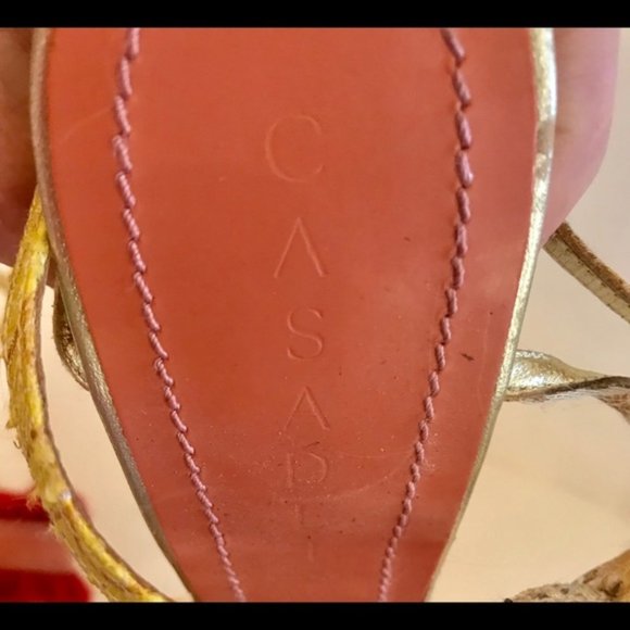 Casadei Brocade Wedge with Red Mink Fringe - Picture 6 of 8